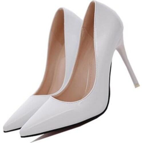 Hot Selling Women Shoes Pointed Toe Pumps Patent Leather Dress 8CM High Heels Shoes Shadow Wedding Shoes Zapatos Mujer