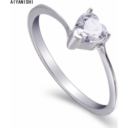 AIYANISHI High Quality 925 Sterling Silver Wedding Ring Solitaire Heart Cut Finger Rings for Women Silver Engagement Jewelry