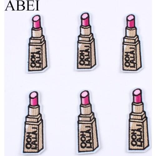 10pcs/lot Quality Embroidered Lipstick Patch Iron On Garments Stickers DIY Clothing Jeans Backpack appliques Sew On Pants Badge