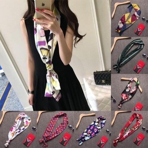 18*150cm New Design Print Women Narrow Silk Scarf Small Handle Bag Ribbons Female Head Scarves Wrap for Lady 10 Styles