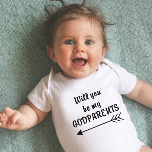 Newborn Baby 2021 Short Sleeve Rompers Will You Be My Godparents Roupas De Bebe Boys Girls Jumpsuit Clothing