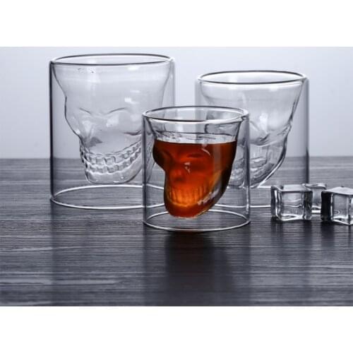 4pcs Wine Cup Skeleton Halloween Double Skull Head Shot Coffee Mug Wall Transparent Glass Fun Creative Gift Party Drinks Latte