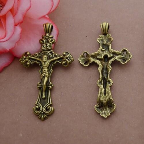 5pcs/lot Metal Antique Bronze Cross Charms Metal Alloy Cross Jesus Charm Pendants for Jewelry Making DIY Handmade 59*34mm