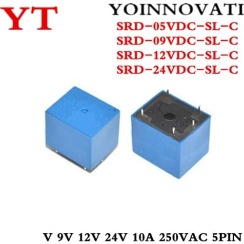 50pcs/lot SRD-05VDC-SL-C SRD-09VDC-SL-C SRD-12VDC-SL-C SRD-24VDC-SL-C 5V 9V 12V 24V 10A 250VAC 5PIN T73