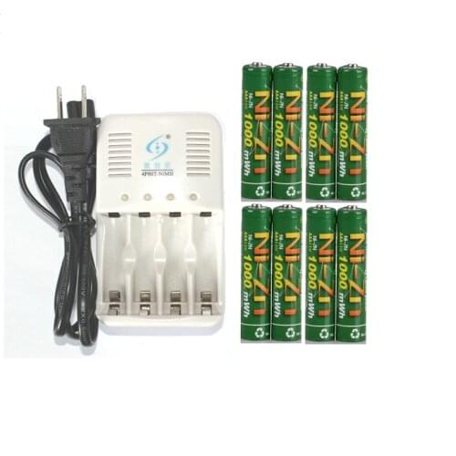 8Pcs Ni-Zn 1.6V 1.5V AAA1000mWh Rechargeable Battery+1pcs aa/aaa Charger
