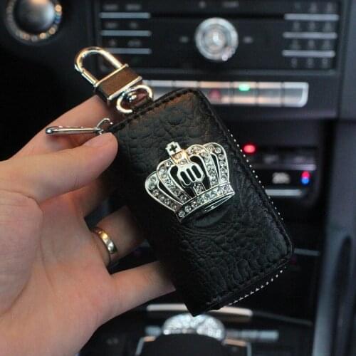 Crocodile Leather Crystal Crown Car Key Case Key Organizer Storage Bag Brief Zipper Auto Key Holder Covers Drivers license Bag