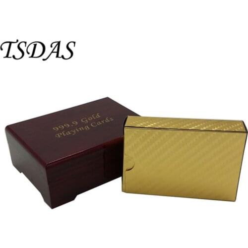 Pure Normal Design 24K Novelty Playing Cards Gold Plated w/ 52 Cards & 2 Jokers & Wooden Box Gift Table Games