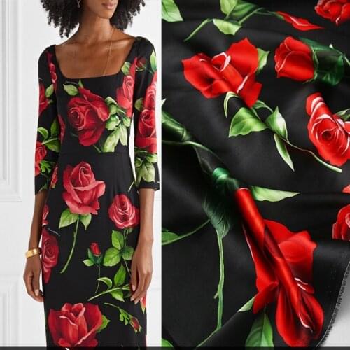 D brand digital printing fabric rose flower European style fashion sewing fabric factory shop is not out of stock