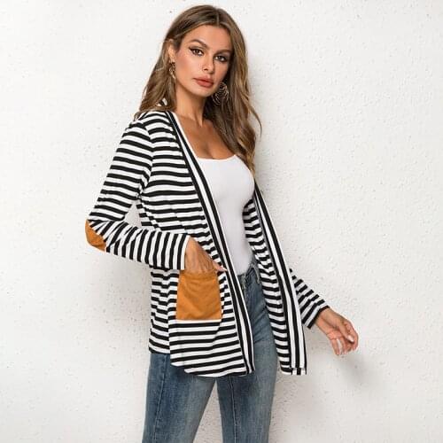 Women Cardigan Oversize Spring Summer Thin Cardigan Poncho Long Cardigan Women Stripe Patch Cardigans Coat