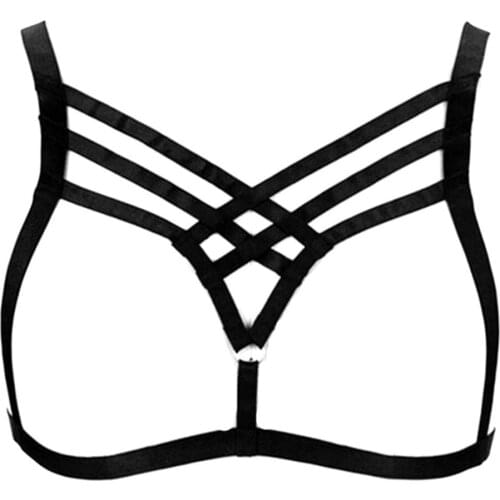 Women Strappy Harnes Bra Sexy Chest Belt Elastic Lingerie Punk Gothic Adjust Plus Size V-neck Accessory Women Halloween Rave