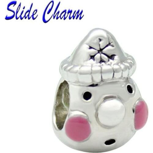 European DIY Clown Form Snowman Charm Beads Suitable for Pandora Bracelet Jewelry Handmade Christmas Gifts