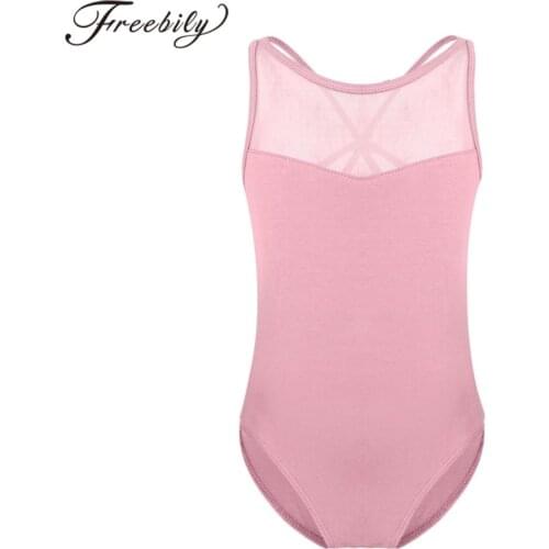 Girls Cotton Sleeveless Mesh Splice Ballet Gymnastics Leotards Children Criss-cross Back Gymnastic Jumpsuit Girls Kid Dance Wear