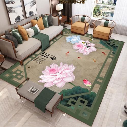 Classical Lotus Chinese Carpet Anti-slip Flowers Birds Rectanglar Rugs for Living Room Outdoors High Quality Mats Decoraiton