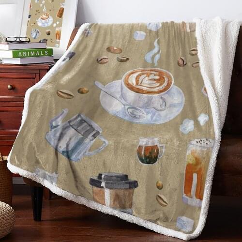Coffee Cup Coffee Beans Throw Blanket Winter Warm Fleece Blankets and Throws Blankets for Beds Cashmere Bedspreads