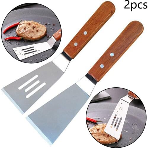 2PCS Kitchen Restaurant Stainless Steel Spatula Cooking Shovel With Wood Handle Cooking Spatulas Cookware For Japanese Cuisine