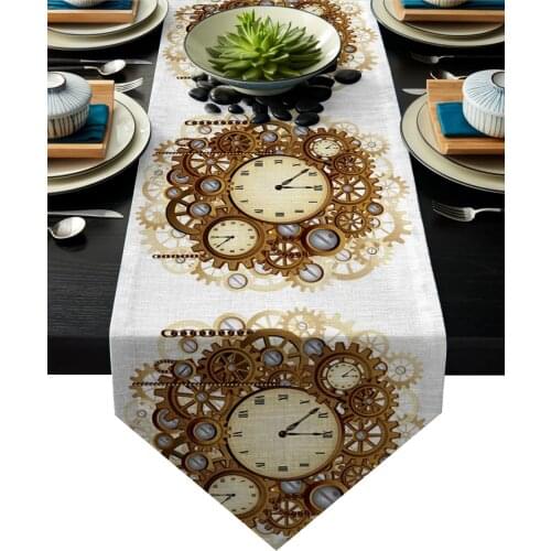 Clock Gear Steampunk Metal Table Runner Table Flag Home Party Decorative Tablecloth Table Runners