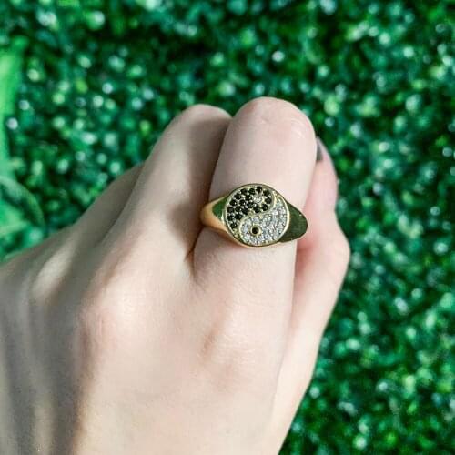 Trendy Punk CZ Yin Yang Circle Rings Charm Jewelry For Women Simple Crystal Femme Wedding Statement Finger Rings Gifts