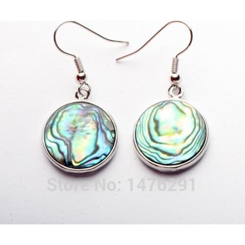 Fashion Jewelry 18X18MM Natural Abalone Shell Coin Dangle Earrings 1 Pair