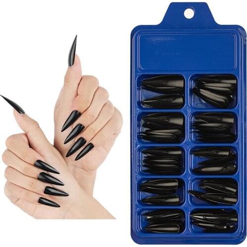 100Pcs/Set Full-paste Pointed Fake Nail Solid Color Manicure Sticker Accessories