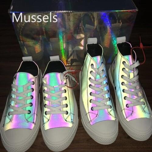 2020 New Unisex men Women Shoes Reflective Discolored High Top Popular Couple Flats Chic Night Club Fluorescence Casual Shoes