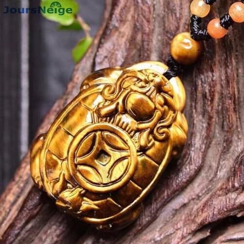 Wholesale Yellow Tiger Eye Natural Stone Pendant Caved Turtle Pendant Necklace Energy Stone Sweater Chain Necklace Jewelry