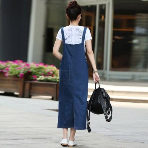 Autumn Denim Long Dress Ladies Suspenders Sleeveless Denim Overalls Female Loose Spaghetti Strap Jeans Maxi Dress Sundress