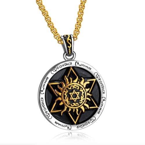 Stainless Steel Star Of David Israel Round Men Punk Rock Pendant Necklace Vintage Heavy Jewelry Gift For Him With Chain