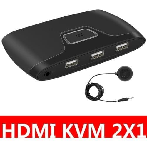2X1 Switcher HDMI KVM Switch with Extender Controller USB 2.0 2 PCs Computer Laptops Sharing Monitor Mouse Keyboard Printer