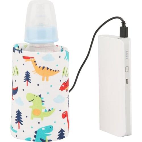 USB Baby Bottle Warmer Portable Milk Travel Heater Storage Cover Insulation Thermostat Dinosaur