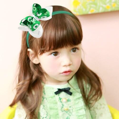 St Patrick Days Green Hairbows Baby Hairbands For Girls Kids Shamrock Double Layers Bowknot Headband Hair Accessories