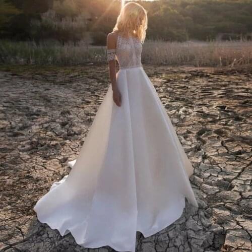 Eightree 2021 Sexy Lace Wedding Dress White A-Line Backless Long Summer Beach Bridal Ball Gown Simple Evening Dress Custom Size