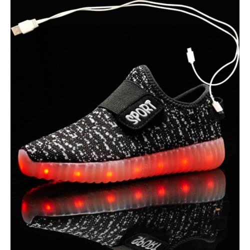 Size 25-37 Kids Led USB Recharge Glowing Shoes Childrens Hook Loop Shoes Childrens Glowing Sneakers Kids Led Luminous Shoes