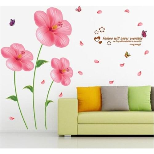 Romantic Flowers Wall Stickers For Wedding Room TV Sofa Background Murals Decals Living Room Decorations Wallpaper Removable PVC