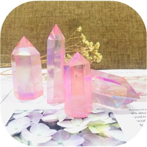 Pink Aura Clear Quartz Wand Point Natural Stones Minerals Crystals Gems Healing Reiki For Home Decoration Gemstones