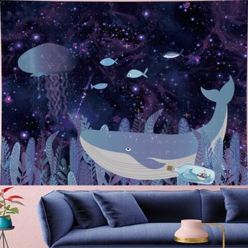 Cute whale cartoon wall hanging Childrens room fish wall hanging Underwater World kids room tapestry psychedelic Wall Tapestry