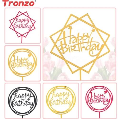Tronzo Happy Birthday Cake Topper Brithday Cake Decorations Kids Cake Topper Flags Baby Shower Acrylic Gold Letter Cake Toppers