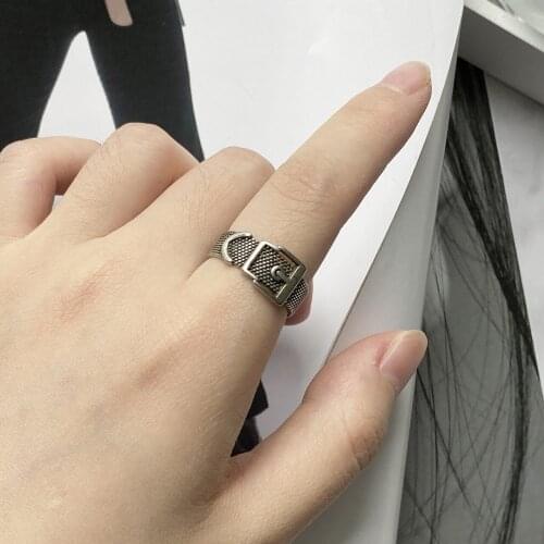 Vintage Exquisite MARCASITE Punk Style Belt Shape 925 Sterling Silver for Women Ring Opening Adjustable Couple Ring Jewelry