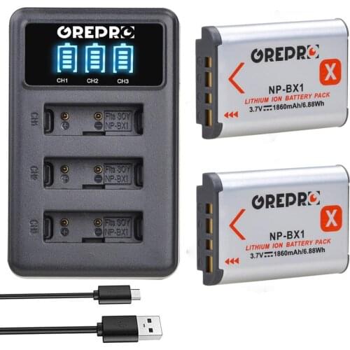 NP-BX1 Battery Charger with 1860mAh NP BX1 NPBX1 Battery for DSC RX1 RX100 AS100V M3 M2 HX300 HX400 HX50 HX60 GWP88 AS15 WX350