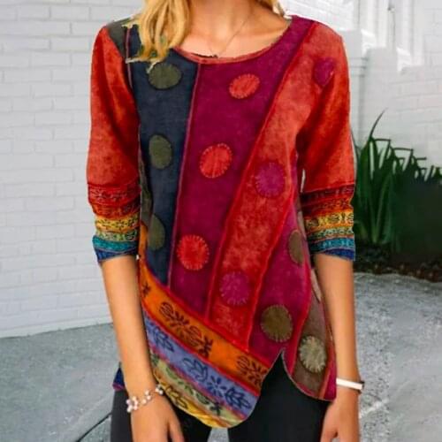 New Womens Multicolor Long Sleeves With Stitching Print Tops Ladies Long-Sleeved Casual T-Shirt Female Aesthetic Top Clothes