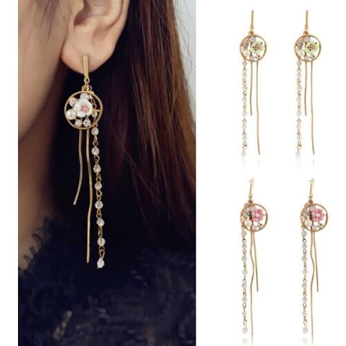 4 Options Female Baroque Eardrops Long Tassel Sweet Flowers Bonquet Hollowed-out Zircon Simple Garland Earrings Dainty Ornaments
