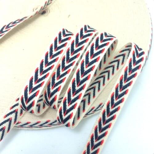 10MM 3/8" 10YARD Black and red arrows unbleached cotton ribbon color herringbone belt DOUBLE FACE RIBBON EMBROIDERED MBZD160112