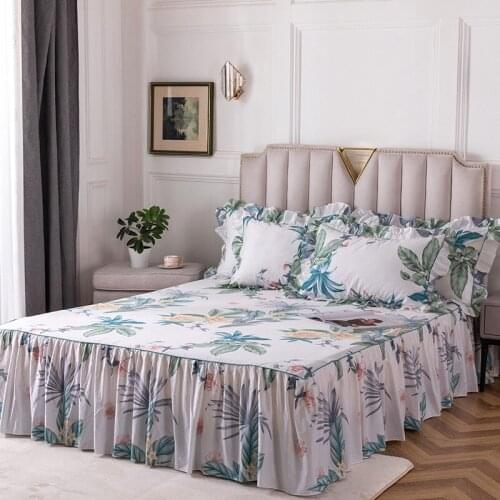 2020 new products Cotton 13372 printing Bed spread Fitted Sheet Pillowcases 2/3 pcs Pleated lotus leaf lace Princess bedding