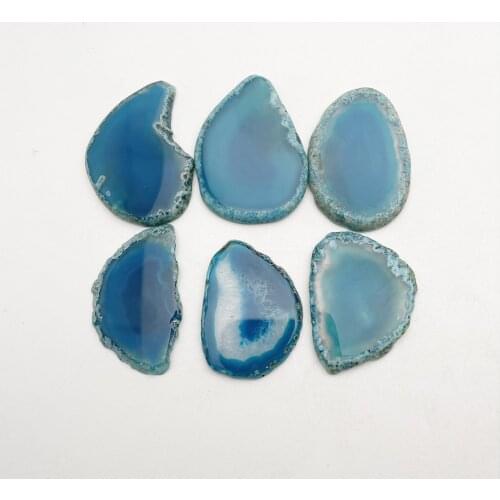 Fashion Natural stone blue Agates Slice 6pc Accessories necklace pendant for jewelry making No holes no hooks free shipping