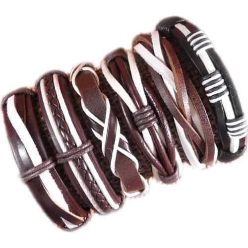 Wholesale 6pcs hand-woven Fashion Jewelry Wrap multilayer Leather Braided Rope Wristband men bracelets & bangles for women H118
