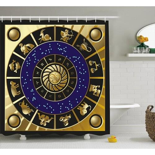 Astrology Shower Curtain Square Shape with Inner Details Zodiac Horoscope Symbols and Constellations Art Bathroom Curtains