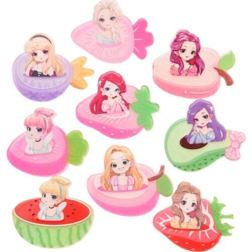 200PCS Fruit Princess Acrylic Flatbacks Planar Hair Accessories for Girls Hair Bows Scrapbooking Crafts Making Embellishments