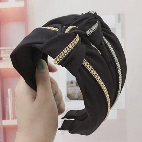 Boutique glittering diamond-studded middle knotted hairpin Korean version of fabric hair accessories wide-brimmed headband
