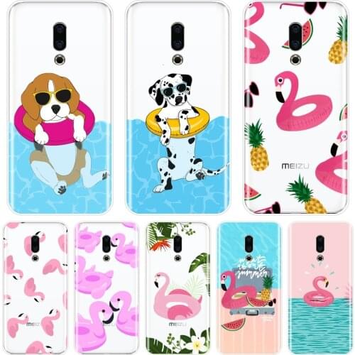 Phone Case For Meizu U10 U20 Pro 6 7 Plus Soft Silicone Summer Dog Pink Flamingo Back Cover For Meizu 16th 16x 15 Lite 16 Plus
