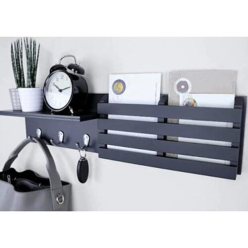 Wooden Wall Shelf Entrance Hanger Shelf Anthracite Wall Shelf To the Wall
