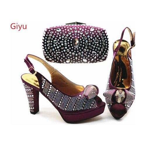 Doershow African Shoes And Bag Matching Set With purple Hot Selling Women Italian Shoes And Bag Set For Party Wedding!HGX1-12